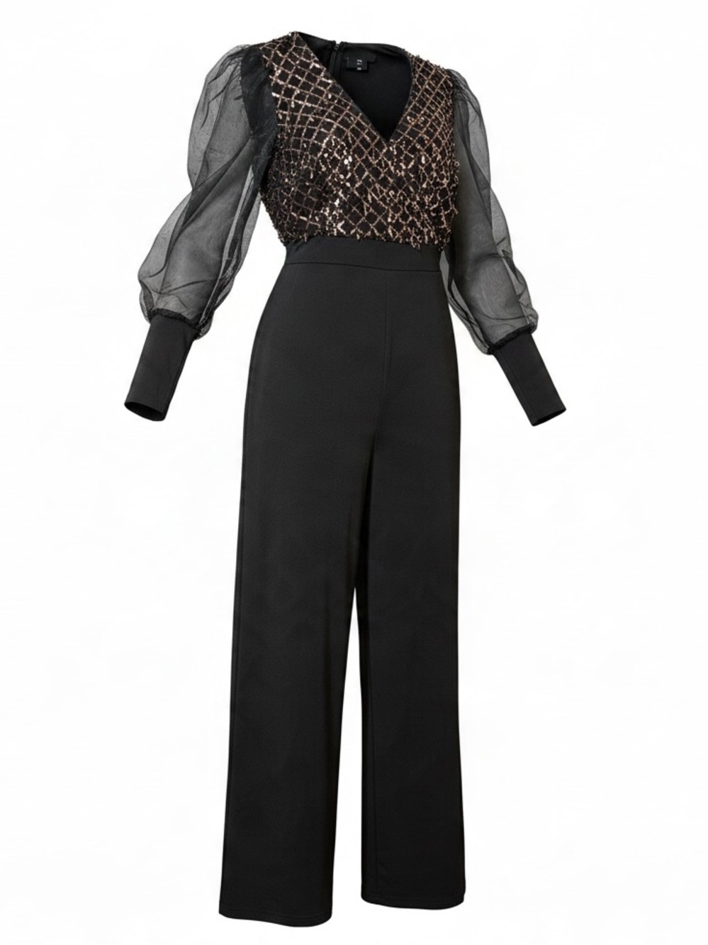 SHEIN Sequin Wide Leg Jumpsuit in Black & Gold XL Like New